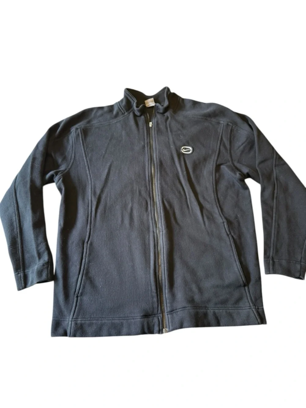 VTG‎ Nike Jacket Mens Large Black Fleece Lined Full Zip Back Logo Athleisure Y2K
